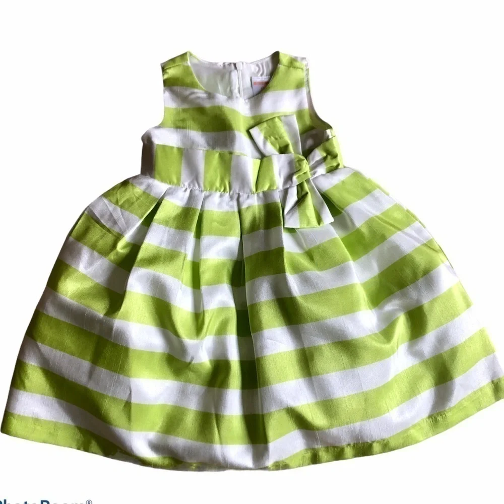 Gymboree sleeveless lime green & white striped spring Easter fancy dress size 2T